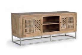 #6172-TV stand with 2 sliding doors in mango wood 65x160x40 cm $891