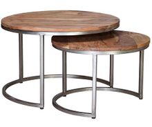 #6650-Set of 2 coffee tables in mango wood and metal legs $368