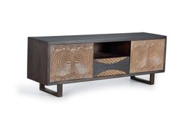 #1120-Mango wood tv stand with handcarved details 55x155x40 cm $815