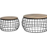 Set of 2 coffee tables in mango wood and metal frame $399