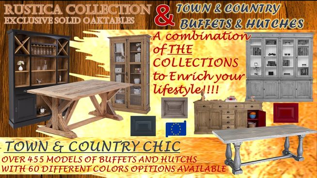 RUSTIC COLLECTION Tables AND Town & Country Buffet-Hutch